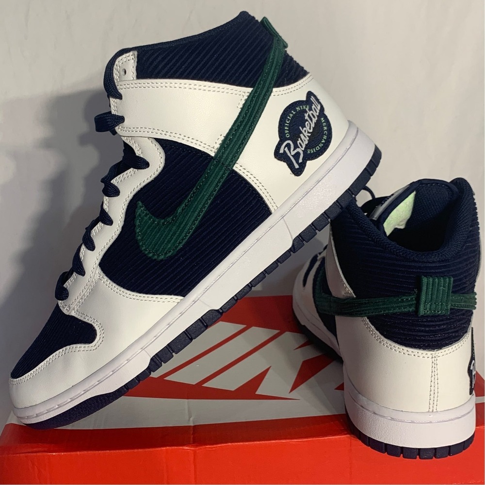Nike Dunk Hi Premium Embossed College Navy Green White Sneakers Mens‎ 9.5 - Picture 6 of 9